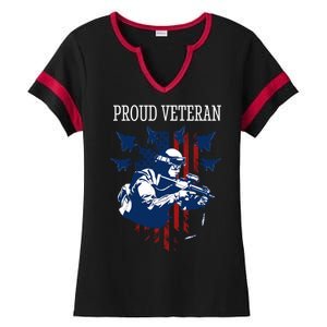 Proud Veteran Airstrike Combat Ladies Halftime Notch Neck Tee