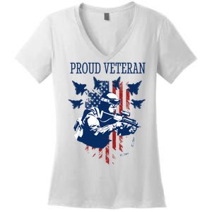 Proud Veteran Airstrike Combat Women's V-Neck T-Shirt