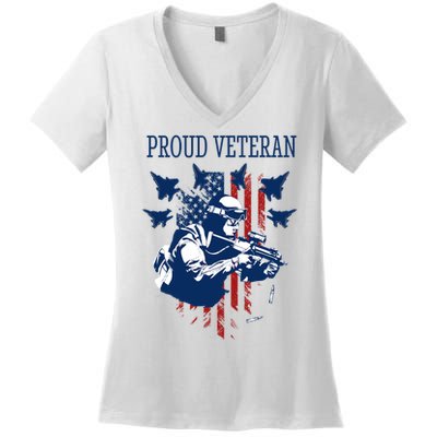 Proud Veteran Airstrike Combat Women's V-Neck T-Shirt