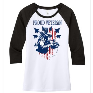 Proud Veteran Airstrike Combat Women's Tri-Blend 3/4-Sleeve Raglan Shirt