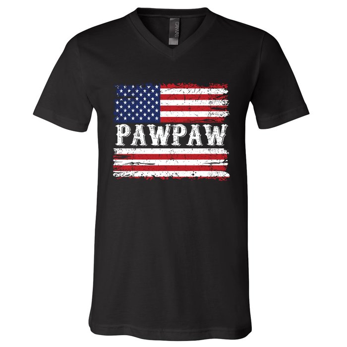 Pawpaw Vintage American Flag Patriotic Funny 4th Of July V-Neck T-Shirt