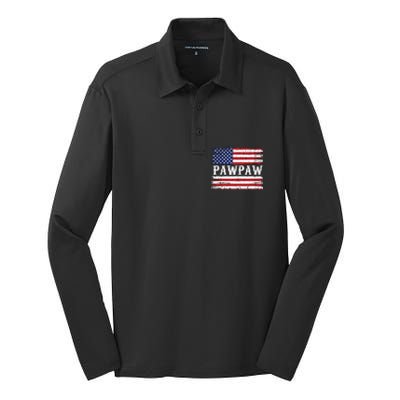 Pawpaw Vintage American Flag Patriotic Funny 4th Of July Silk Touch Performance Long Sleeve Polo