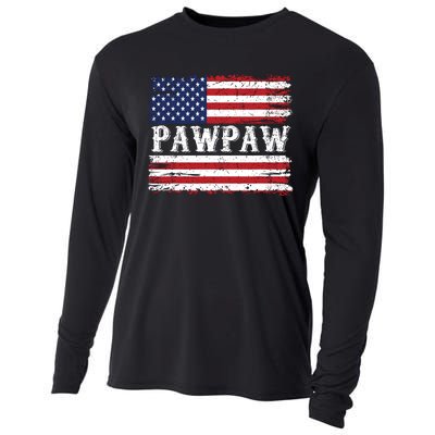 Pawpaw Vintage American Flag Patriotic Funny 4th Of July Cooling Performance Long Sleeve Crew