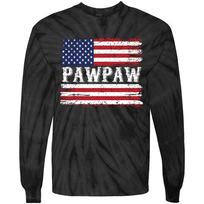 Pawpaw Vintage American Flag Patriotic Funny 4th Of July Tie-Dye Long Sleeve Shirt