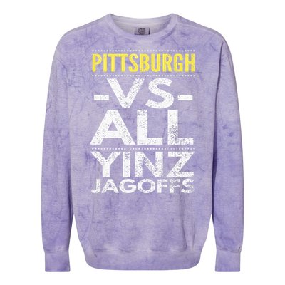 Pittsburgh Vs All Yinz Jagoffs Distressed Colorblast Crewneck Sweatshirt