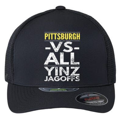 Pittsburgh Vs All Yinz Jagoffs Distressed Flexfit Unipanel Trucker Cap