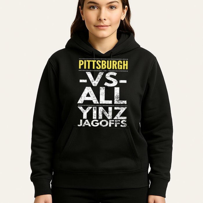 Pittsburgh Vs All Yinz Jagoffs Distressed Hoodie