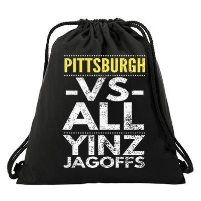 Pittsburgh Vs All Yinz Jagoffs Distressed Drawstring Bag