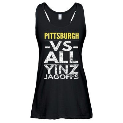 Pittsburgh Vs All Yinz Jagoffs Distressed Ladies Essential Flowy Tank
