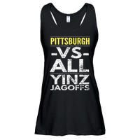 Pittsburgh Vs All Yinz Jagoffs Distressed Ladies Essential Flowy Tank