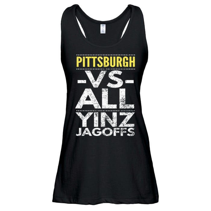 Pittsburgh Vs All Yinz Jagoffs Distressed Ladies Essential Flowy Tank