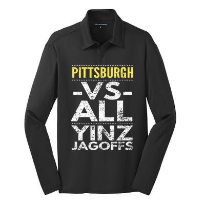 Pittsburgh Vs All Yinz Jagoffs Distressed Silk Touch Performance Long Sleeve Polo