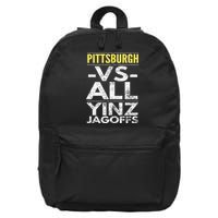 Pittsburgh Vs All Yinz Jagoffs Distressed 16 in Basic Backpack