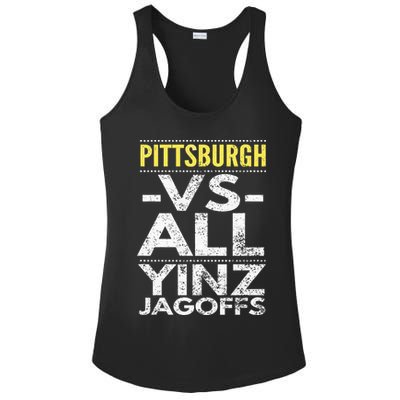 Pittsburgh Vs All Yinz Jagoffs Distressed Ladies PosiCharge Competitor Racerback Tank