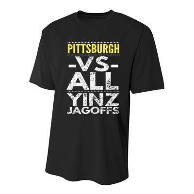 Pittsburgh Vs All Yinz Jagoffs Distressed Youth Performance Sprint T-Shirt