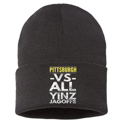 Pittsburgh Vs All Yinz Jagoffs Distressed Sustainable Knit Beanie