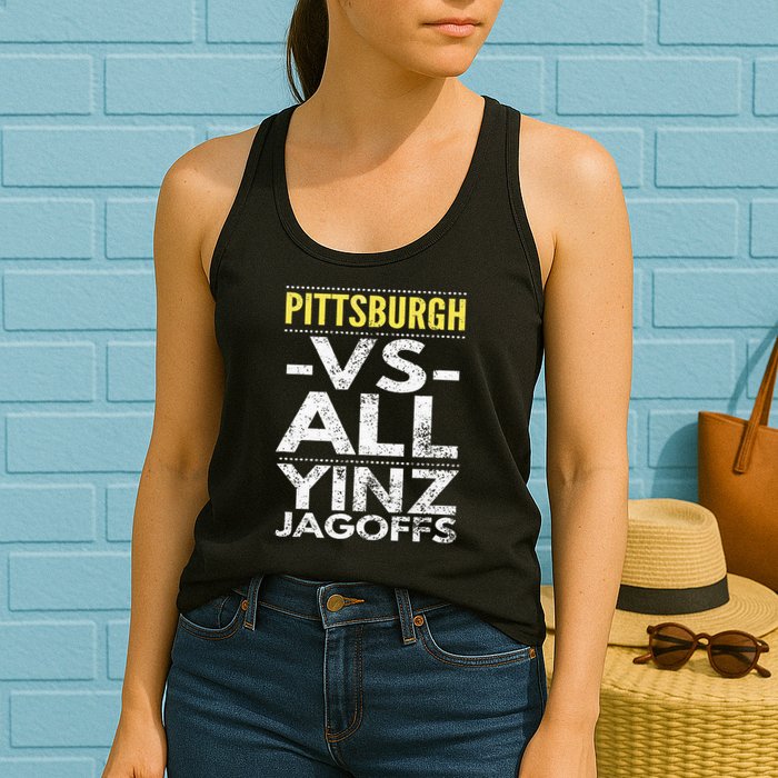 Pittsburgh Vs All Yinz Jagoffs Distressed Womens Tank Top