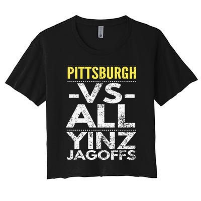 Pittsburgh Vs All Yinz Jagoffs Distressed Crop Top
