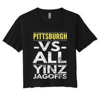 Pittsburgh Vs All Yinz Jagoffs Distressed Crop Top