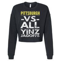 Pittsburgh Vs All Yinz Jagoffs Distressed Cropped Pullover Crew