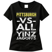 Pittsburgh Vs All Yinz Jagoffs Distressed Womens T-Shirt