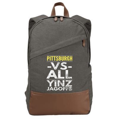 Pittsburgh Vs All Yinz Jagoffs Distressed Cotton Canvas Backpack