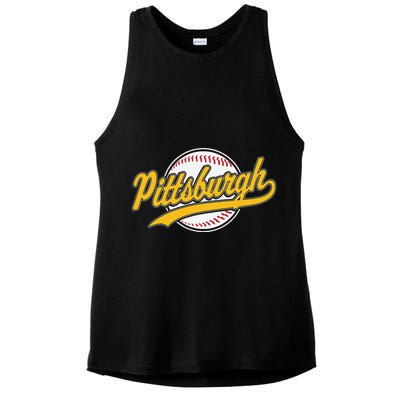 Pittsburgh Vintage Baseball Throwback Retro Design Ladies PosiCharge Tri-Blend Wicking Tank