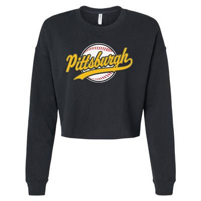 Pittsburgh Vintage Baseball Throwback Retro Design Cropped Pullover Crew