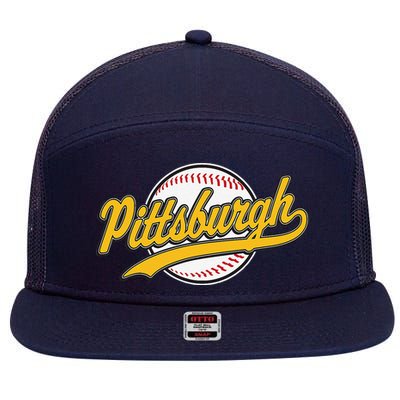 Pittsburgh Vintage Baseball Throwback Retro Design 7 Panel Mesh Trucker Snapback Hat
