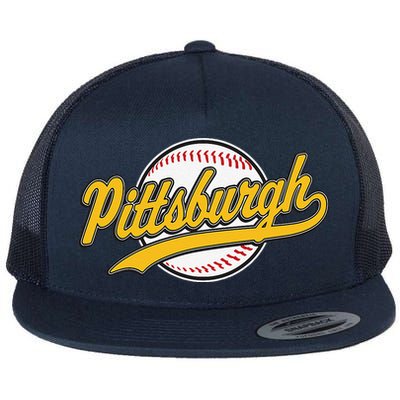Pittsburgh Vintage Baseball Throwback Retro Design Flat Bill Trucker Hat