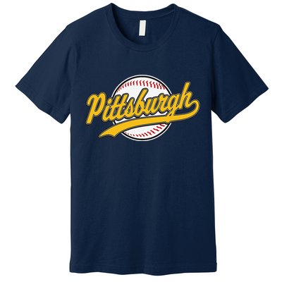 Pittsburgh Vintage Baseball Throwback Retro Design Premium T-Shirt