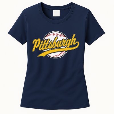 Pittsburgh Vintage Baseball Throwback Retro Design Womens T-Shirt