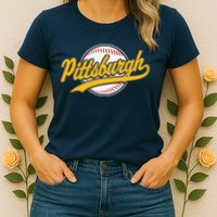 Pittsburgh Vintage Baseball Throwback Retro Design Womens T-Shirt