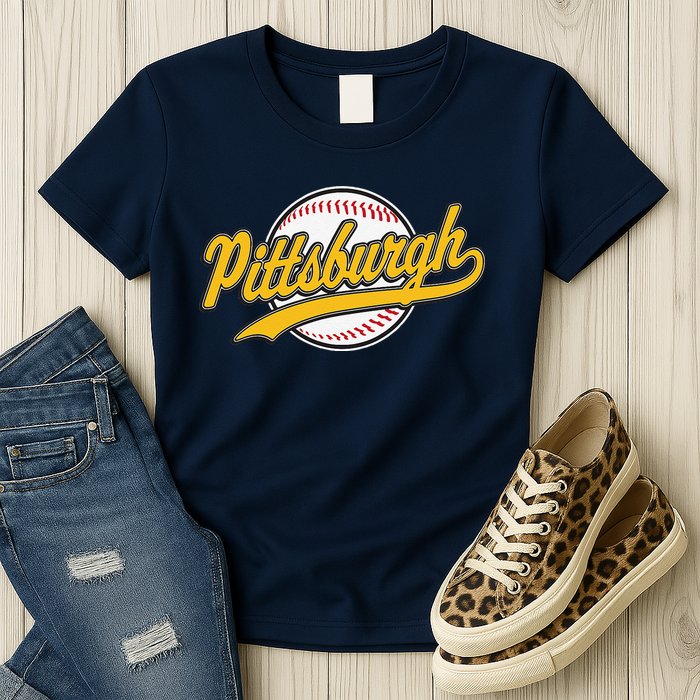 Pittsburgh Vintage Baseball Throwback Retro Design Womens T-Shirt