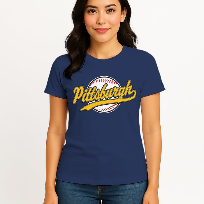 Pittsburgh Vintage Baseball Throwback Retro Design Womens T-Shirt