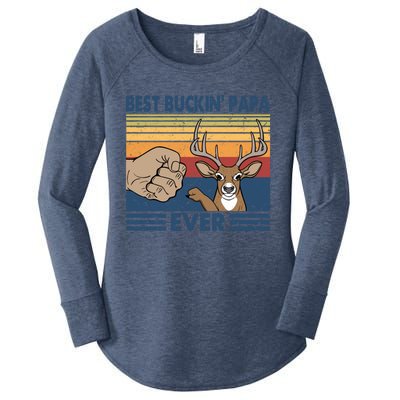 Ph Vintage Best Buckin Papa Ever Huntting Lover Costume Meaningful Gift Women's Perfect Tri Tunic Long Sleeve Shirt