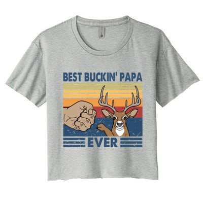 Ph Vintage Best Buckin Papa Ever Huntting Lover Costume Meaningful Gift Women's Crop Top Tee