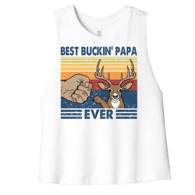 Ph Vintage Best Buckin Papa Ever Huntting Lover Costume Meaningful Gift Women's Racerback Cropped Tank