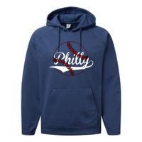 Philly Vintage Baseball Lovers Baseball Fans Performance Fleece Hoodie