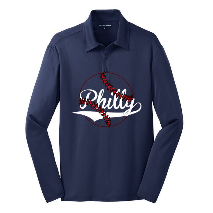 Philly Vintage Baseball Lovers Baseball Fans Silk Touch Performance Long Sleeve Polo