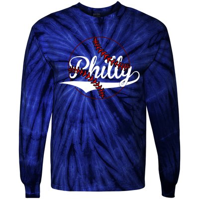 Philly Vintage Baseball Lovers Baseball Fans Tie-Dye Long Sleeve Shirt