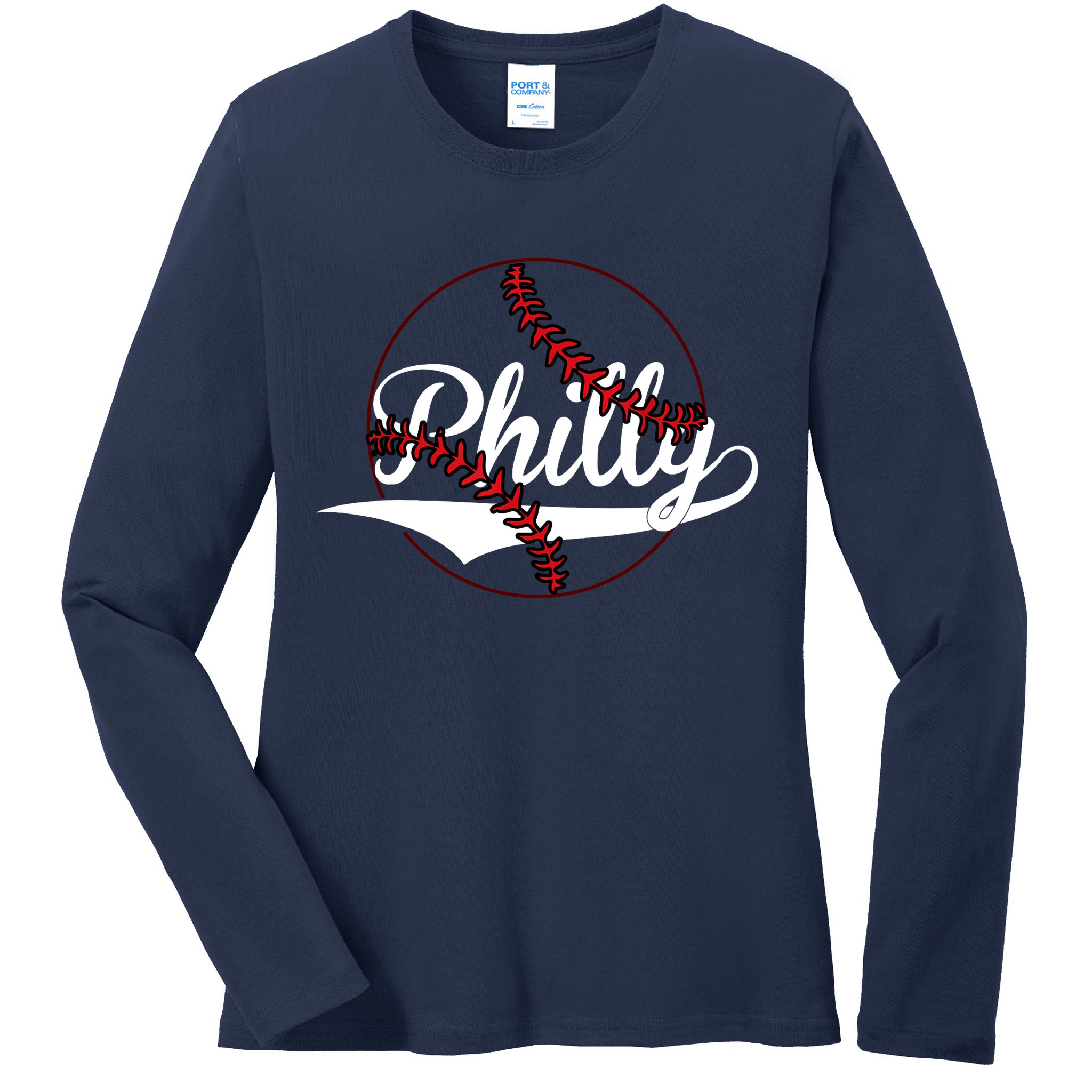 Philly Vintage Baseball Lovers Baseball Fans Ladies Long Sleeve Shirt
