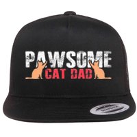 PAWSOME Vintage Best Cat Dad Ever Cat Daddy Gift Flat Bill Trucker Hat