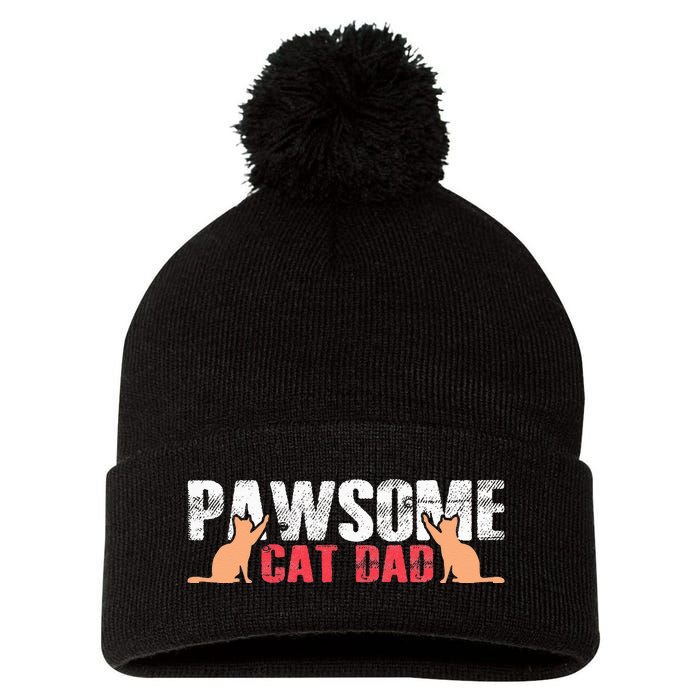 PAWSOME Vintage Best Cat Dad Ever Cat Daddy Gift Pom Pom 12in Knit Beanie