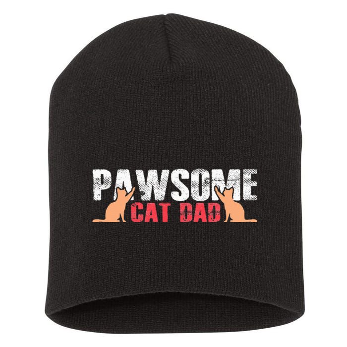 PAWSOME Vintage Best Cat Dad Ever Cat Daddy Gift Short Acrylic Beanie