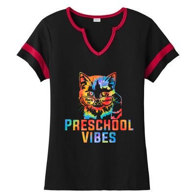 Preschool Vibes Back To School Cat Kitty Girl Tie Dye Gift Ladies Halftime Notch Neck Tee