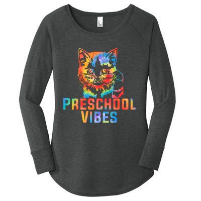 Preschool Vibes Back To School Cat Kitty Girl Tie Dye Gift Women's Perfect Tri Tunic Long Sleeve Shirt