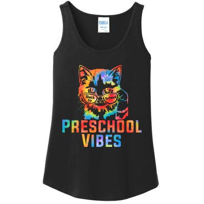 Preschool Vibes Back To School Cat Kitty Girl Tie Dye Gift Ladies Essential Tank