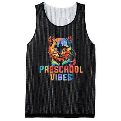 Preschool Vibes Back To School Cat Kitty Girl Tie Dye Gift Mesh Reversible Basketball Jersey Tank