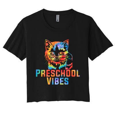 Preschool Vibes Back To School Cat Kitty Girl Tie Dye Gift Women's Crop Top Tee